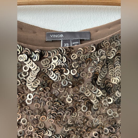 $480 Vince Bronze Sequin Holiday Cap Sleeve Shift Tunic Dress XS - Picture 12 of 13